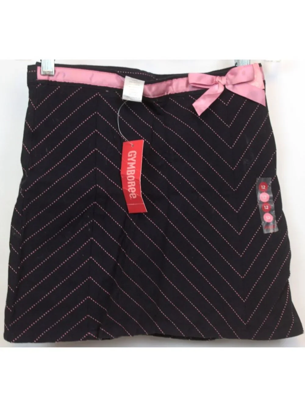 2005 Gymboree Chelsea Girl Navy Shorts Pink Chevron Pin Stripes sz 12 Bow Adjust